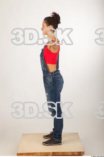 Whole body modeling pose blue jeans red singlet of Rebecca…